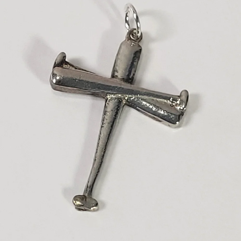 Silver Sterling Baseball Bat Cross Pendant Unisex 925 Sports Jewelry